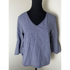 Jane and Delancey Gingham Top V Neck Bell Sleeve Blouse Womens‎ Small